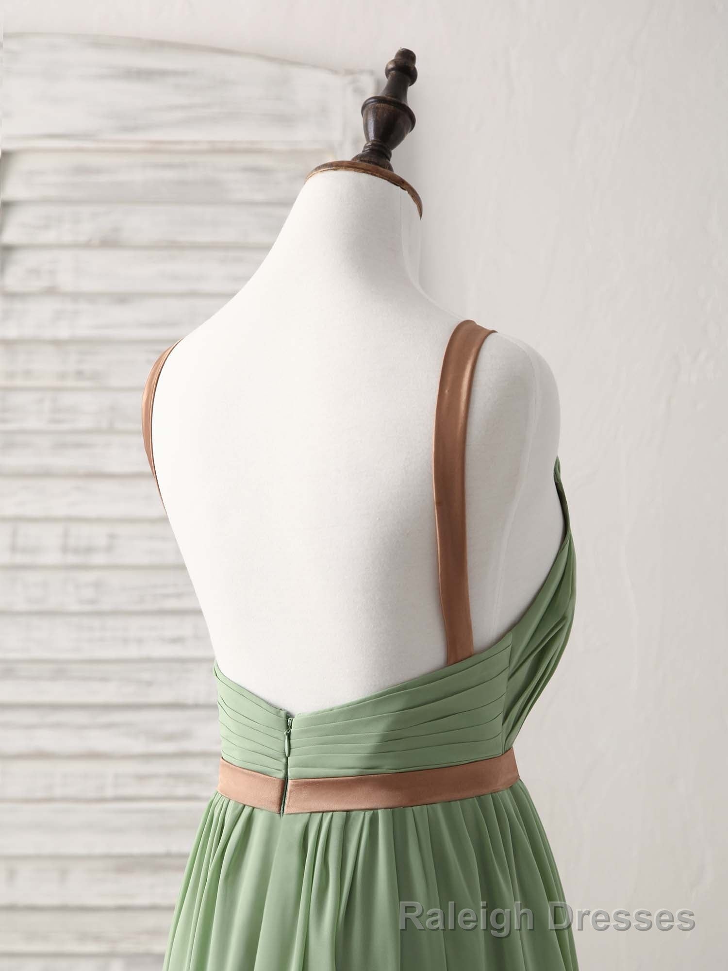 Simple Green Chiffon Long Prom Dress, Green Bridesmaid Dress