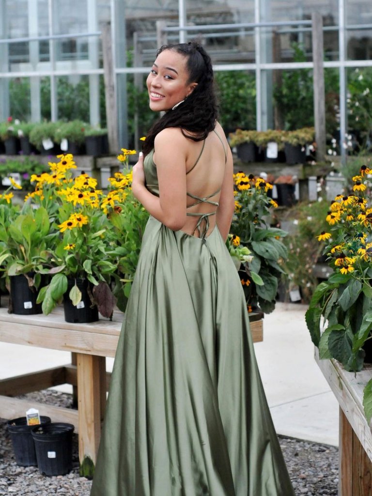 Simple Green Satin Long Prom Dress, Green Evening Dress Secondary image