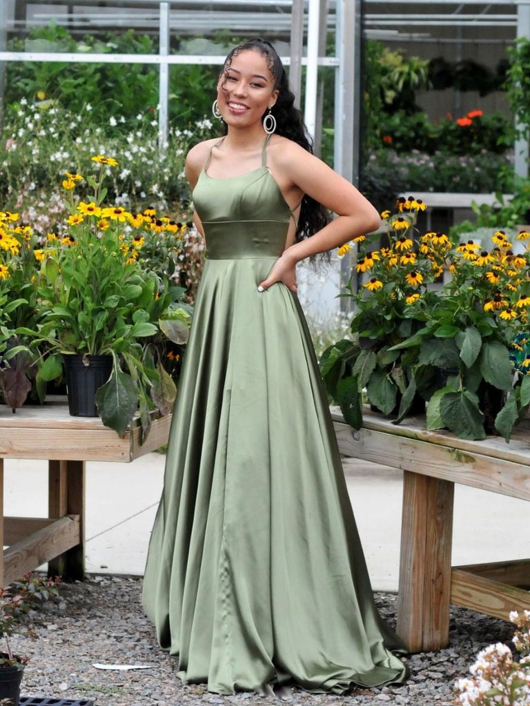 Simple Green Satin Long Prom Dress, Green Evening Dress Main image