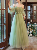 Simple Green Tulle Bridesmaid Dress, Green Tulle Formal Dress