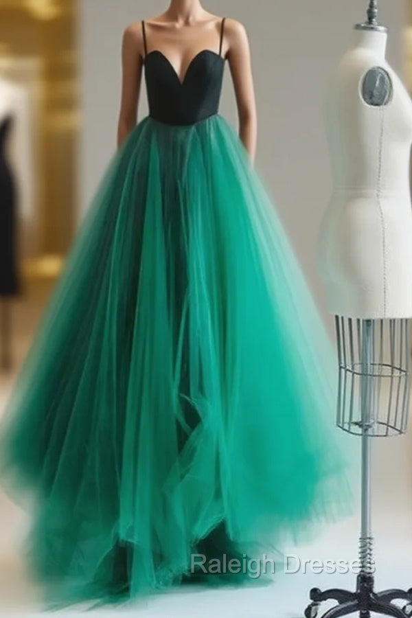 Simple Green Tulle Long Prom Dress, Green Evening Dress Main image