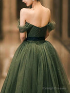 Simple Green Tulle Long Prom Dress, Green Tulle Evening Dress