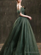 Simple Green Tulle Long Prom Dress, Green Tulle Evening Dress