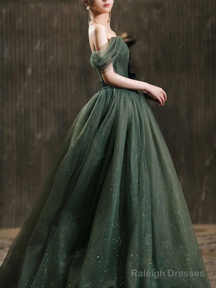 Simple Green Tulle Long Prom Dress, Green Tulle Evening Dress