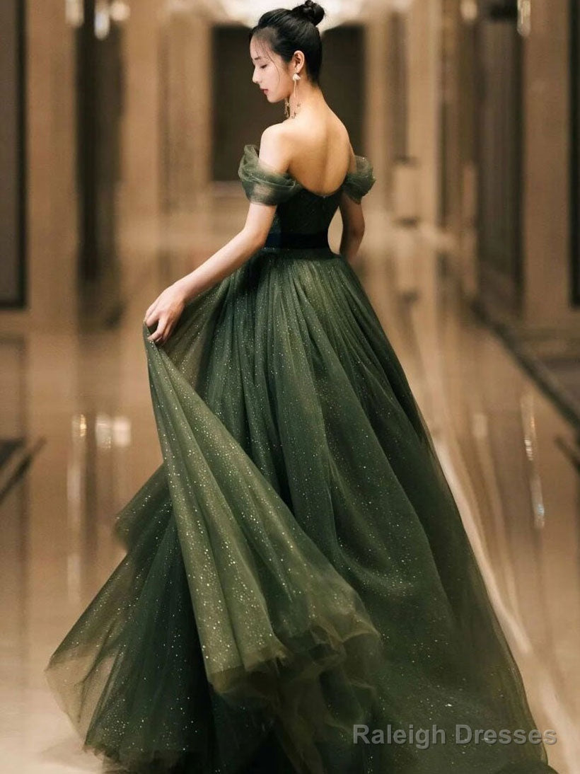Simple Green Tulle Long Prom Dress, Green Tulle Evening Dress Main image
