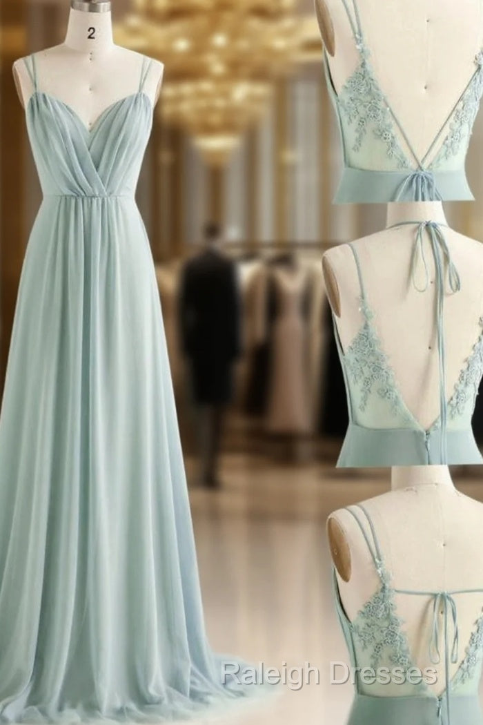 Simple Green V Neck Chiffon Lace Prom Dresses Long Lace Bridesmaid Dresses