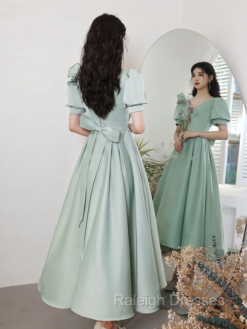 Simple Green V Neck Satin Short Prom Dress, Green Evening Dress Secondary image