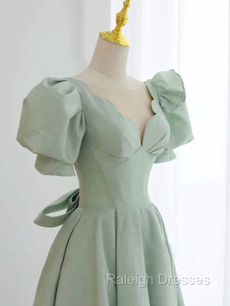 Simple Green V Neck Satin Short Prom Dress, Green Evening Dress
