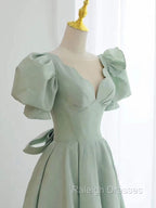 Simple Green V Neck Satin Short Prom Dress, Green Prom Dress