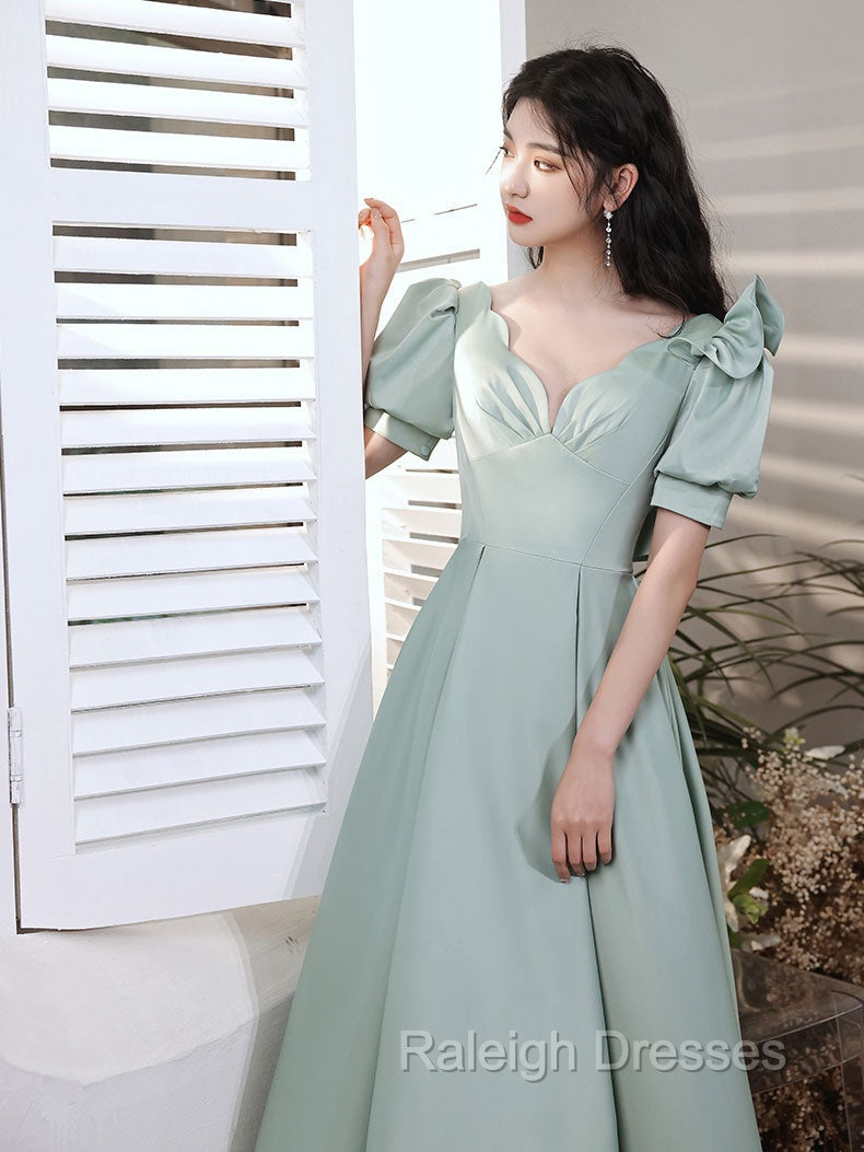 Simple Green V Neck Satin Short Prom Dress, Green Prom Dress