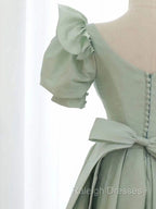 Simple Green V Neck Satin Short Prom Dress, Green Prom Dress