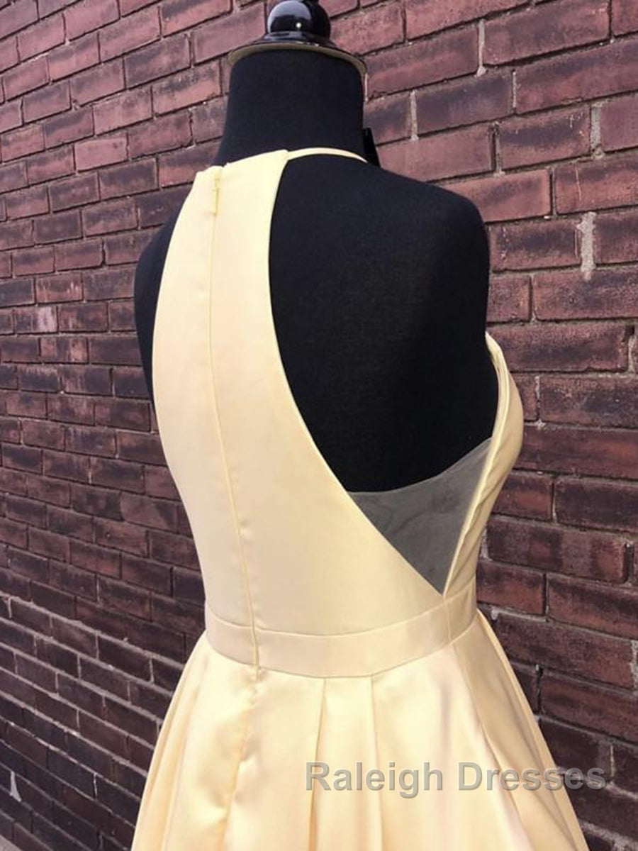 Simple Halter Yellow Satin Long Prom Dresses 2019, Yellow Formal Dresses Long Evening Dresses