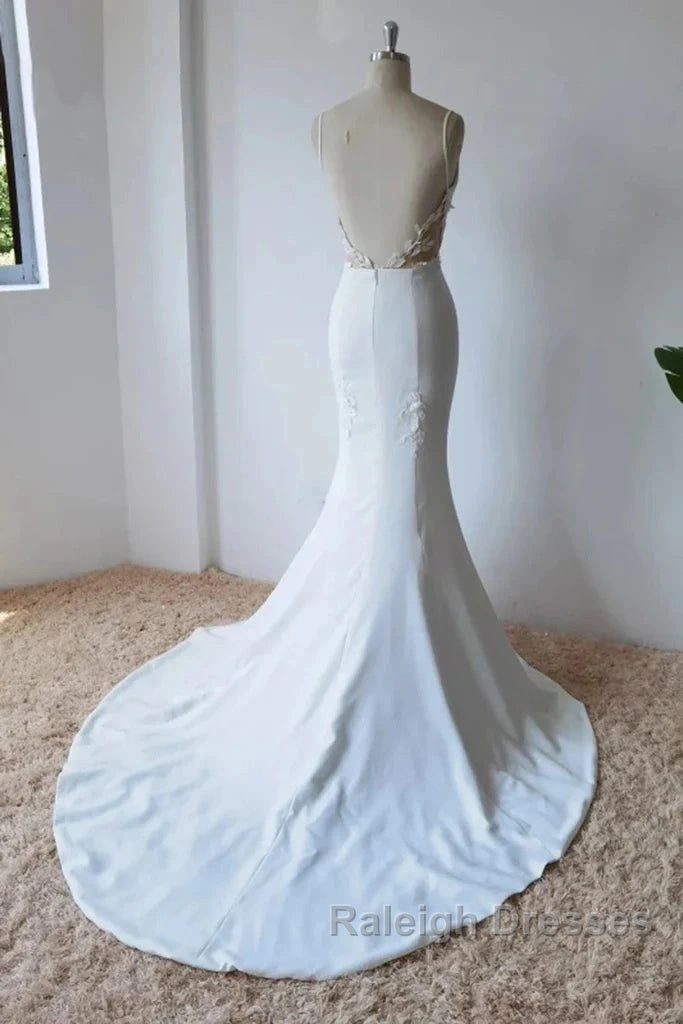 Simple Italian Noodle Strap Satin Mermaid Modern Floor Mopping Wedding Dress Secondary image
