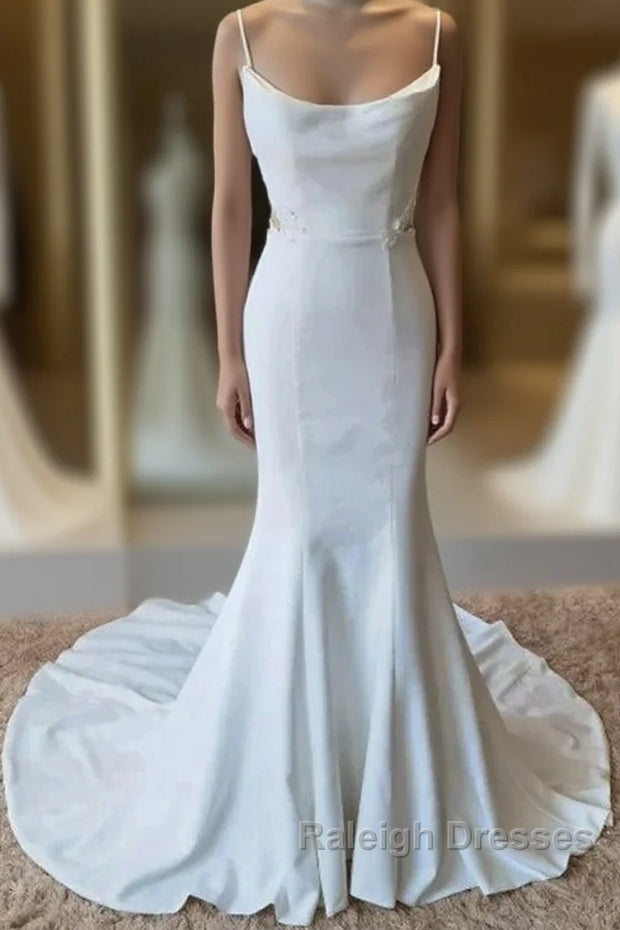 Simple Italian Noodle Strap Satin Mermaid Modern Floor Mopping Wedding Dress Main image