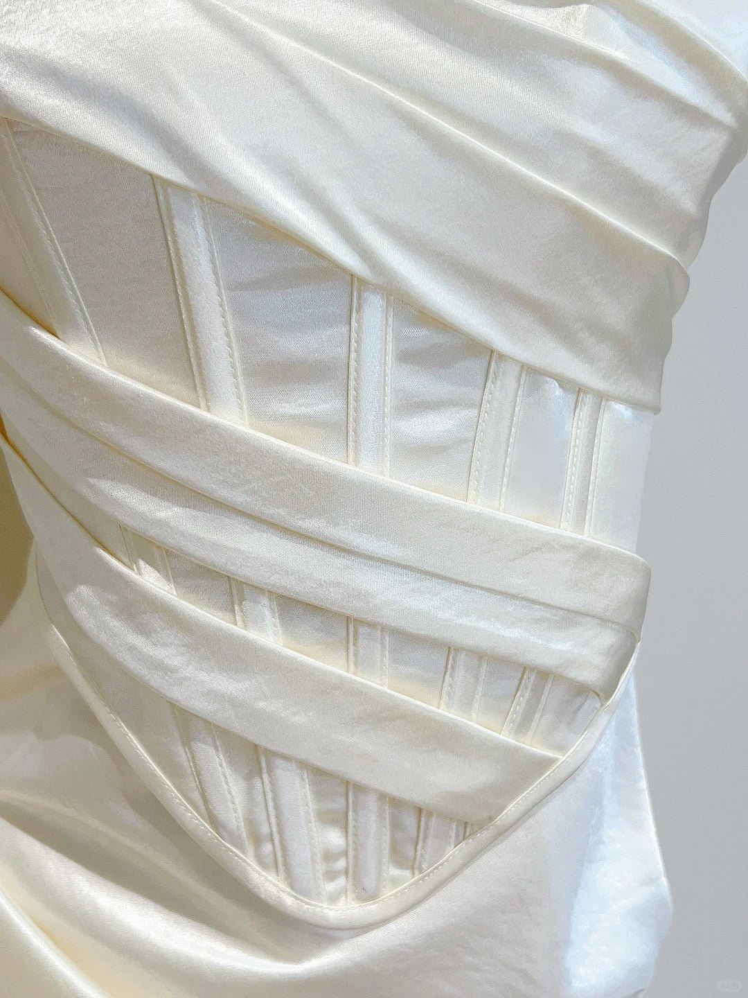 Simple Ivory Mermaid Square Neck Strapless Pleated Satin Formal Prom Dress Bridesmaid Dress