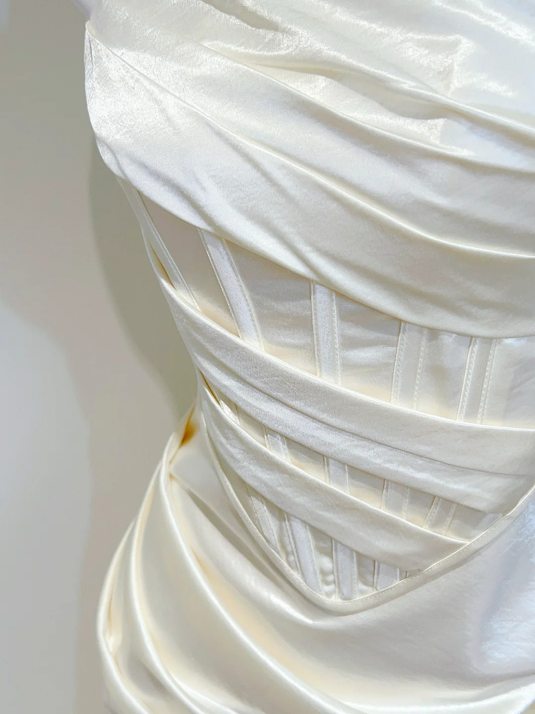 Simple Ivory Mermaid Square Neck Strapless Pleated Satin Formal Prom Dress Bridesmaid Dress