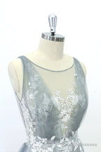 Simple Lace A-Line Tulle Prom Dresses Long With A Train