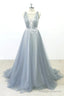 Simple Lace A-Line Tulle Prom Dresses Long With A Train