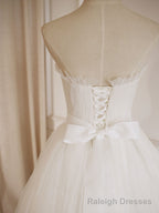 Simple  Lace Tea Length White Prom Dress, Tulle Lace Bridesmaid Dress