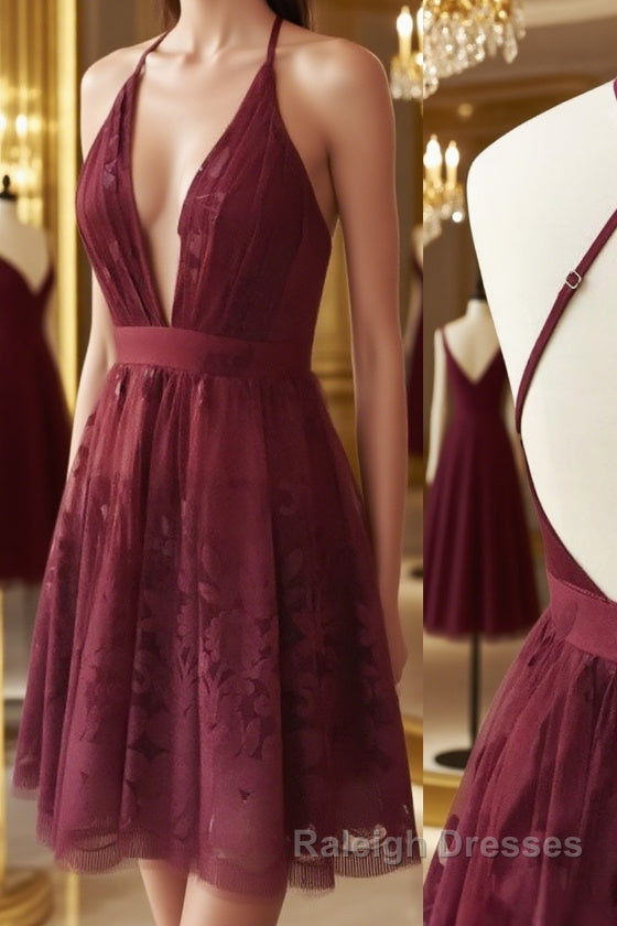 Simple lace v neck tulle short prom Dresses homecoming Dresses Main image