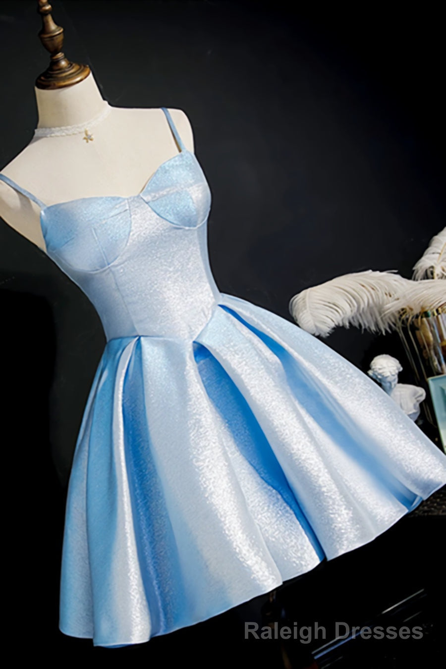 Simple Light Blue Lace Up Back Spaghetti Straps Short Homecoming Dresses,Formal Dresses