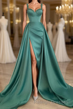 Simple Long A-Line Sweetheart Satin Prom Dress With Slit
