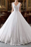Simple Long Ball Gown V Neck Lace-Up Tulle Wedding Dress