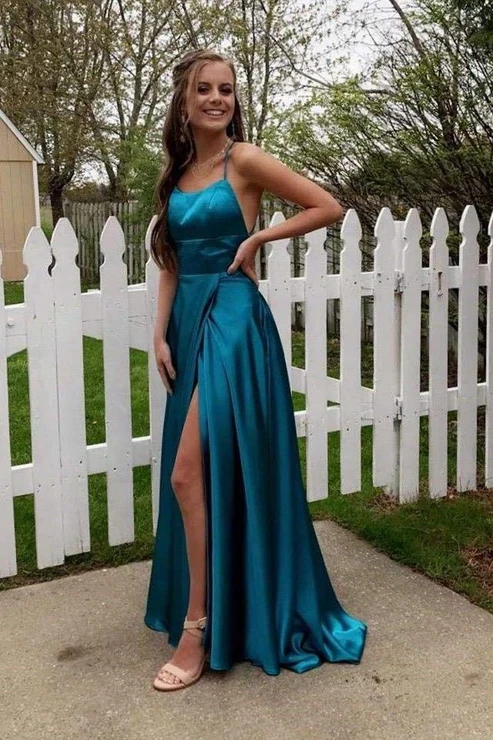 Simple Long Prom Dress With Slit Blue Formal Dress Evening Dress