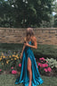 Simple Long Prom Dress With Slit Blue Formal Dress Evening Dress