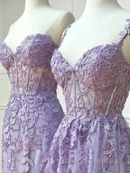 Simple Long Purple Lace Prom Dress