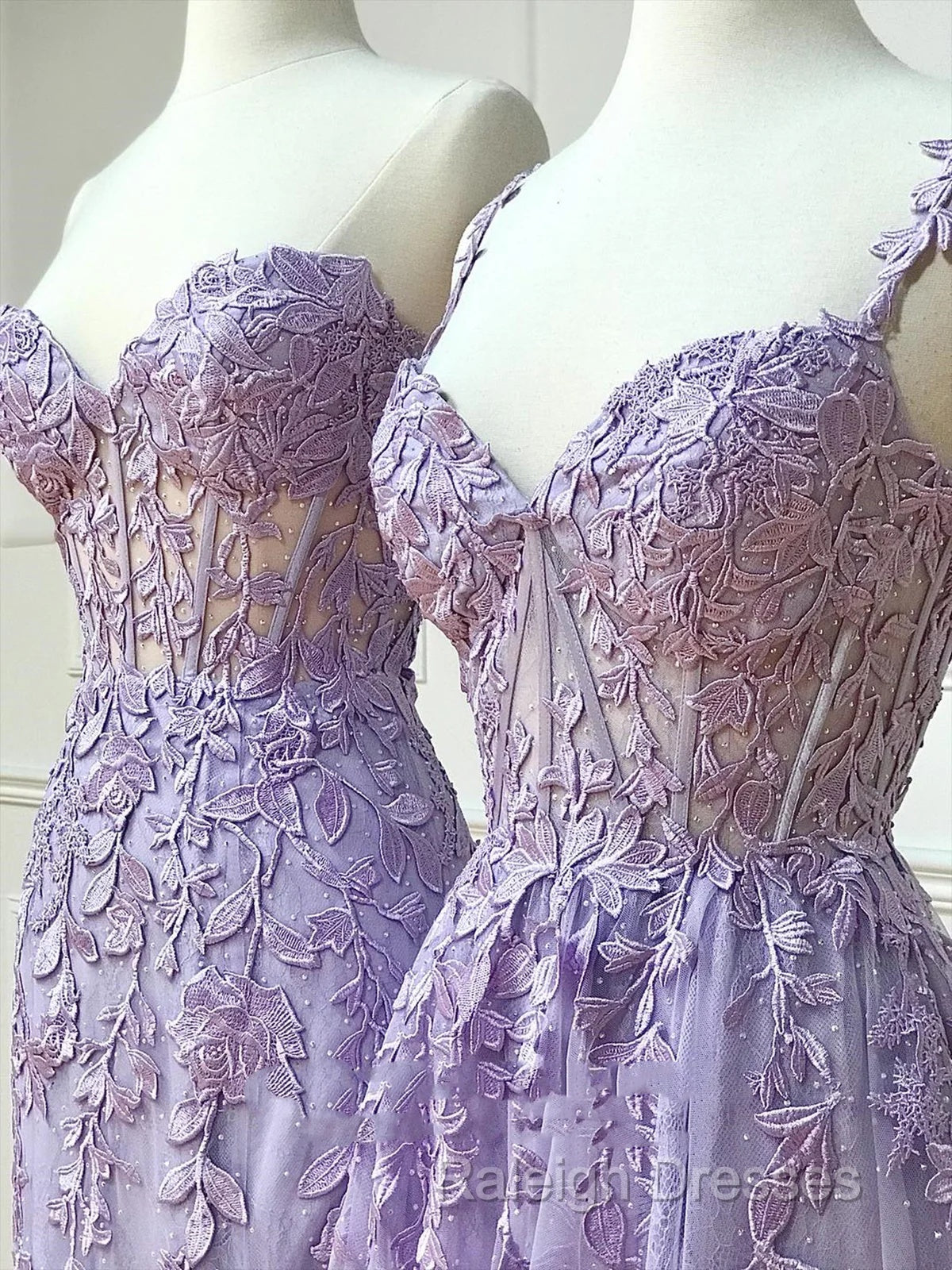 Simple Long Purple Lace Prom Dress