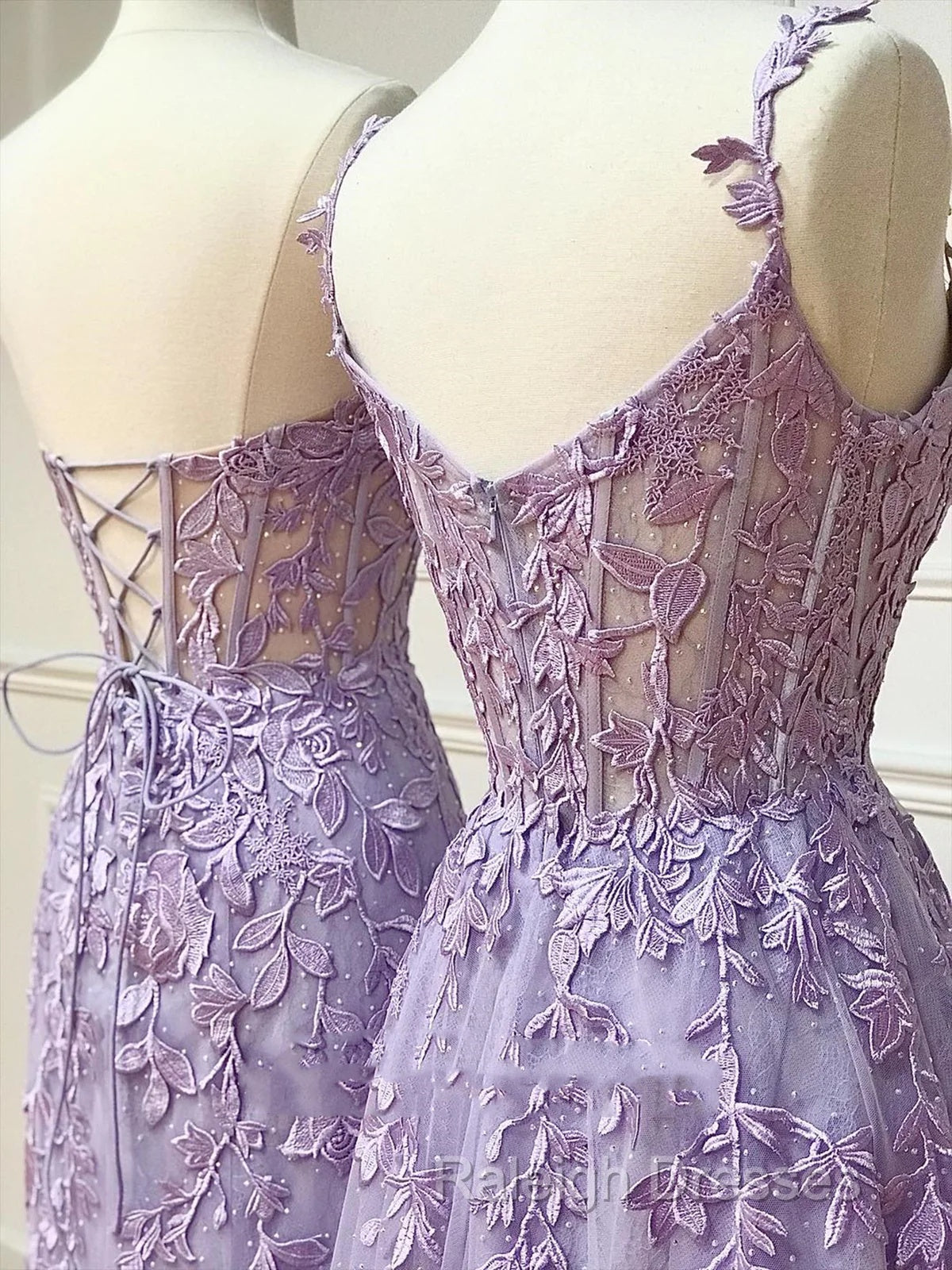 Simple Long Purple Lace Prom Dress