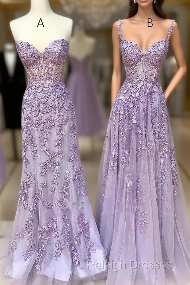 Simple Long Purple Lace Prom Dress Main image