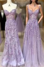 Simple Long Purple Lace Prom Dress