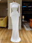 Simple Long Sleeves White Mermaid Satin Wedding Dress,