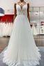 Simple Long V Neck Sequins Ruffles A Line Tulle Backless Wedding Dresses