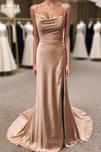 Simple Long Wedding Guest Dresses Sheath Satin Formal Evening Dress