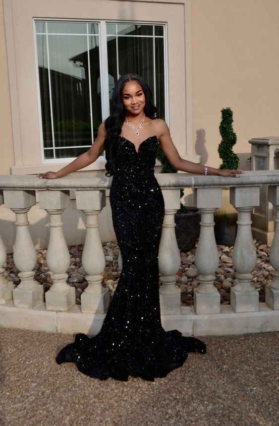 Simple Mermaid Black Sequin Prom Dress 22Th Birthday Outfit