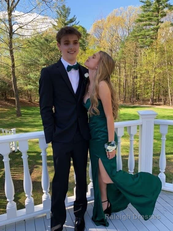 Simple Mermaid Dark Green Slit Long Prom Dresses Formal Dress Secondary image