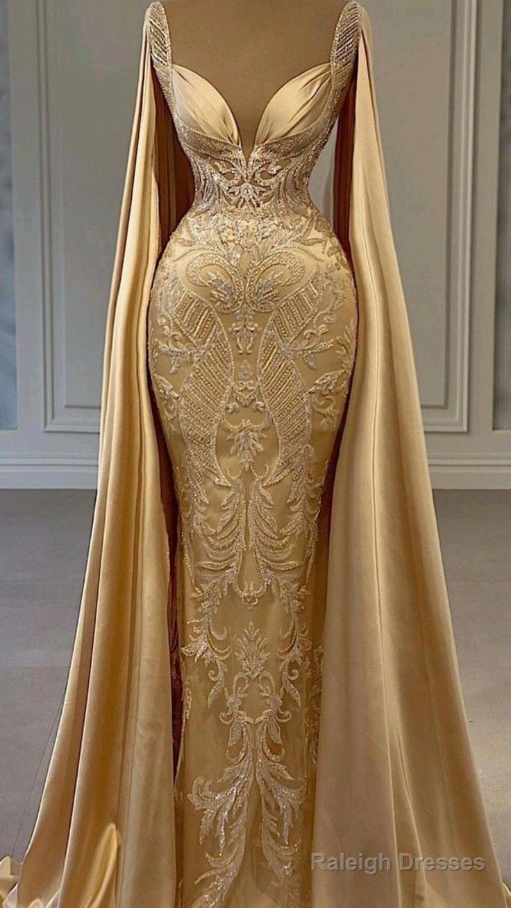 Simple Mermaid Floor Length Sleeveless Gold Satin Prom Dress