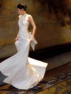 Simple Mermaid Halter Prom Dress Long White Prom Dress