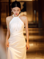 Simple Mermaid Halter Prom Dress Long White Prom Dress