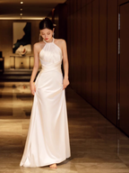 Simple Mermaid Halter Prom Dress Long White Prom Dress