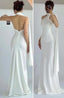 Simple Mermaid High Neckline White Prom Dresses Long Prom Dress