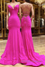 Simple Mermaid Long Prom Dresses, Backless Satin Long Evening Dresses