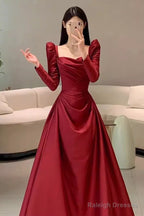 Simple Mermaid Long Sleeves Burgundy Floor Length Prom Dress