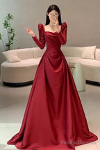 Simple Mermaid Long Sleeves Burgundy Floor Length Prom Dresses