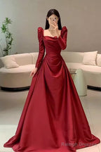 Simple Mermaid Long Sleeves Burgundy Floor Length Prom Dresses