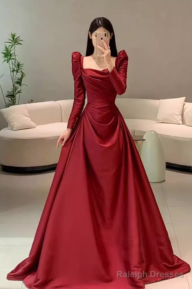 Simple Mermaid Long Sleeves Burgundy Floor Length Prom Dresses