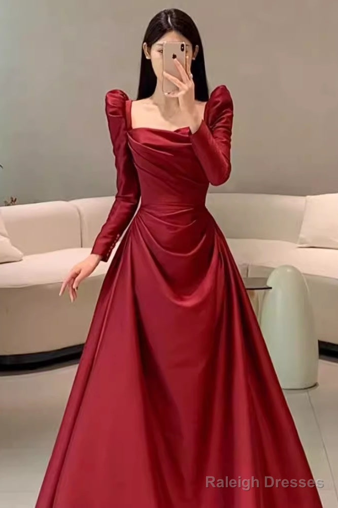 Simple Mermaid Long Sleeves Burgundy Floor Length Prom Dresses